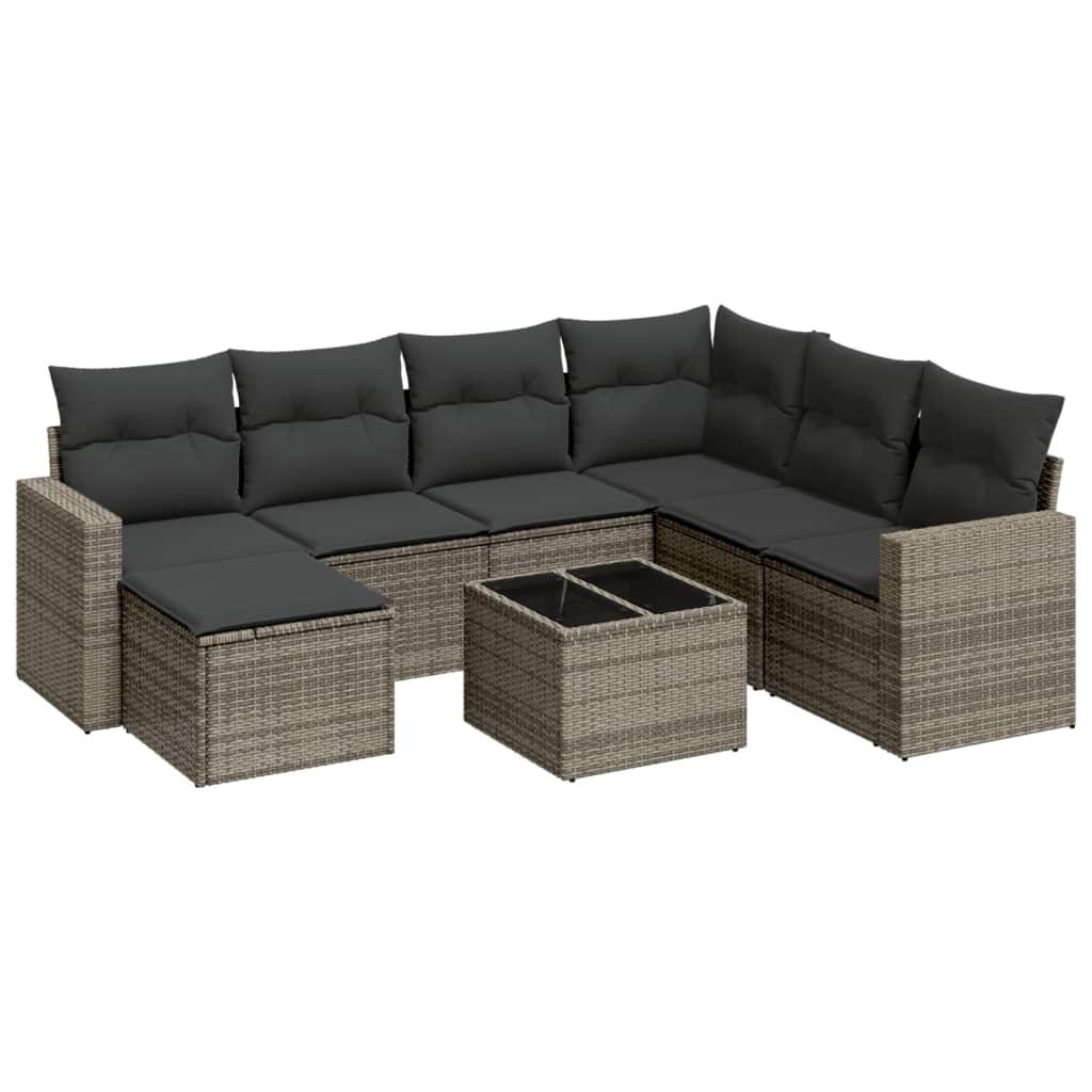 Set Divano da Giardino 8 pz con Cuscini Grigio in Polyrattan