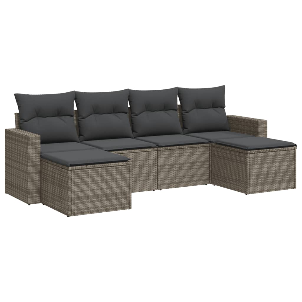 Set Divano da Giardino 6 pz con Cuscini Grigio in Polyrattan