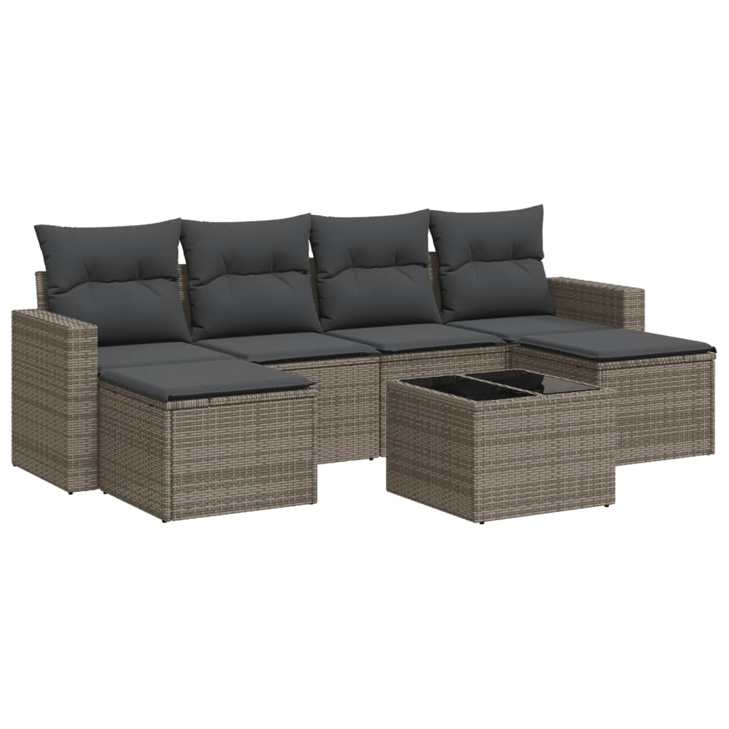 Set Divani da Giardino 7 pz con Cuscini Grigio in Polyrattan