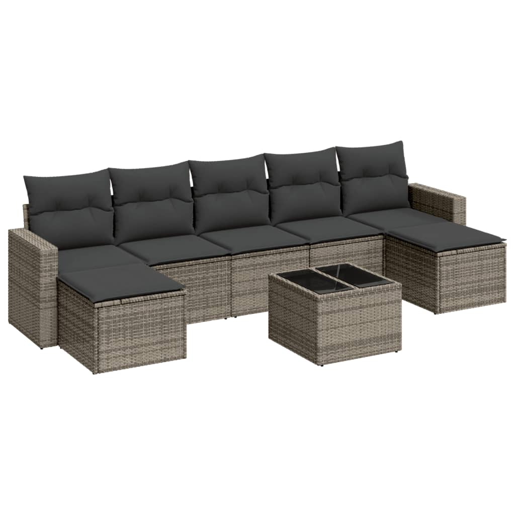 Set Divano da Giardino 8 pz con Cuscini Grigio in Polyrattan