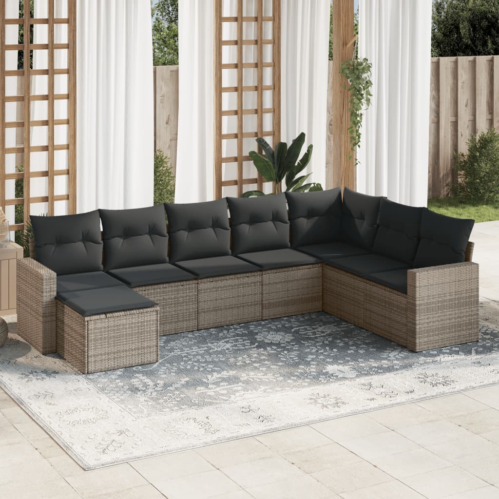 Set Divano da Giardino 8 pz con Cuscini Grigio in Polyrattan