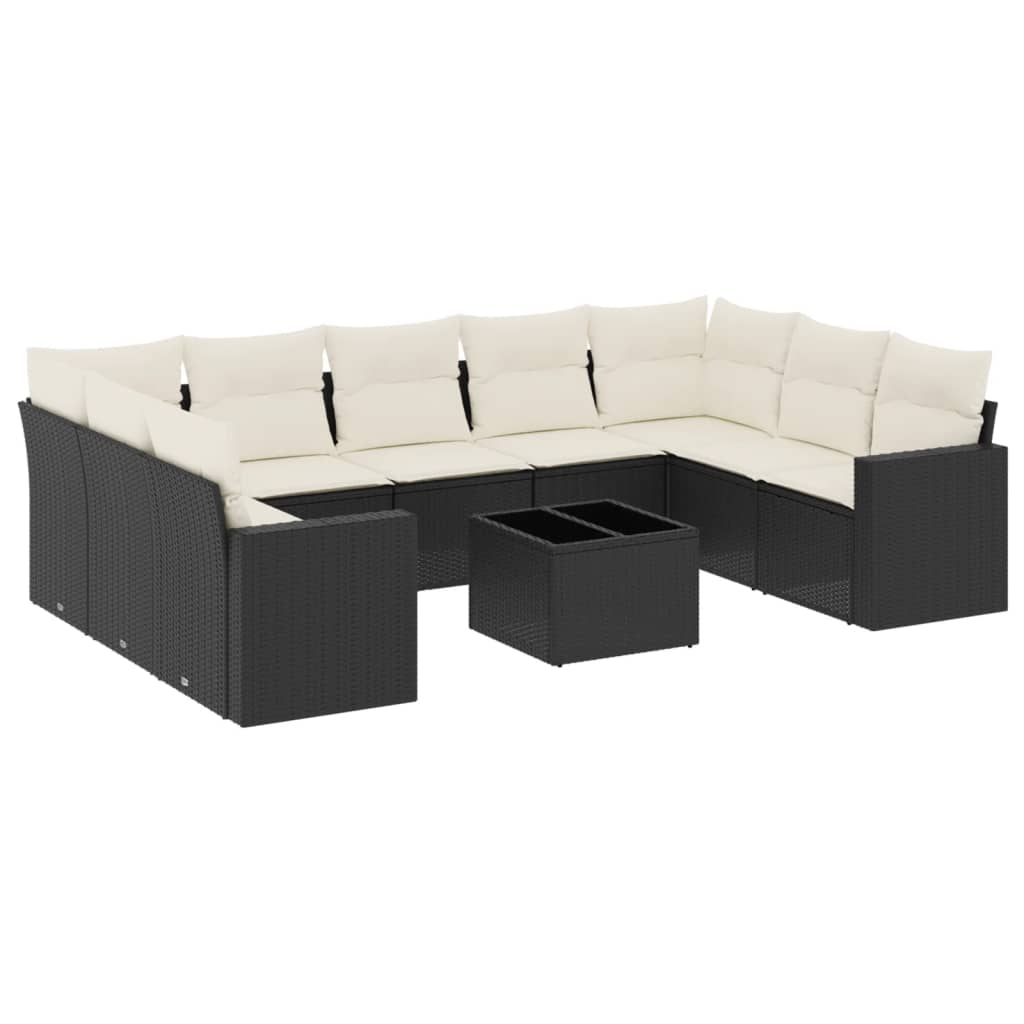 Set Divani da Giardino 10pz con Cuscini in Polyrattan Nero