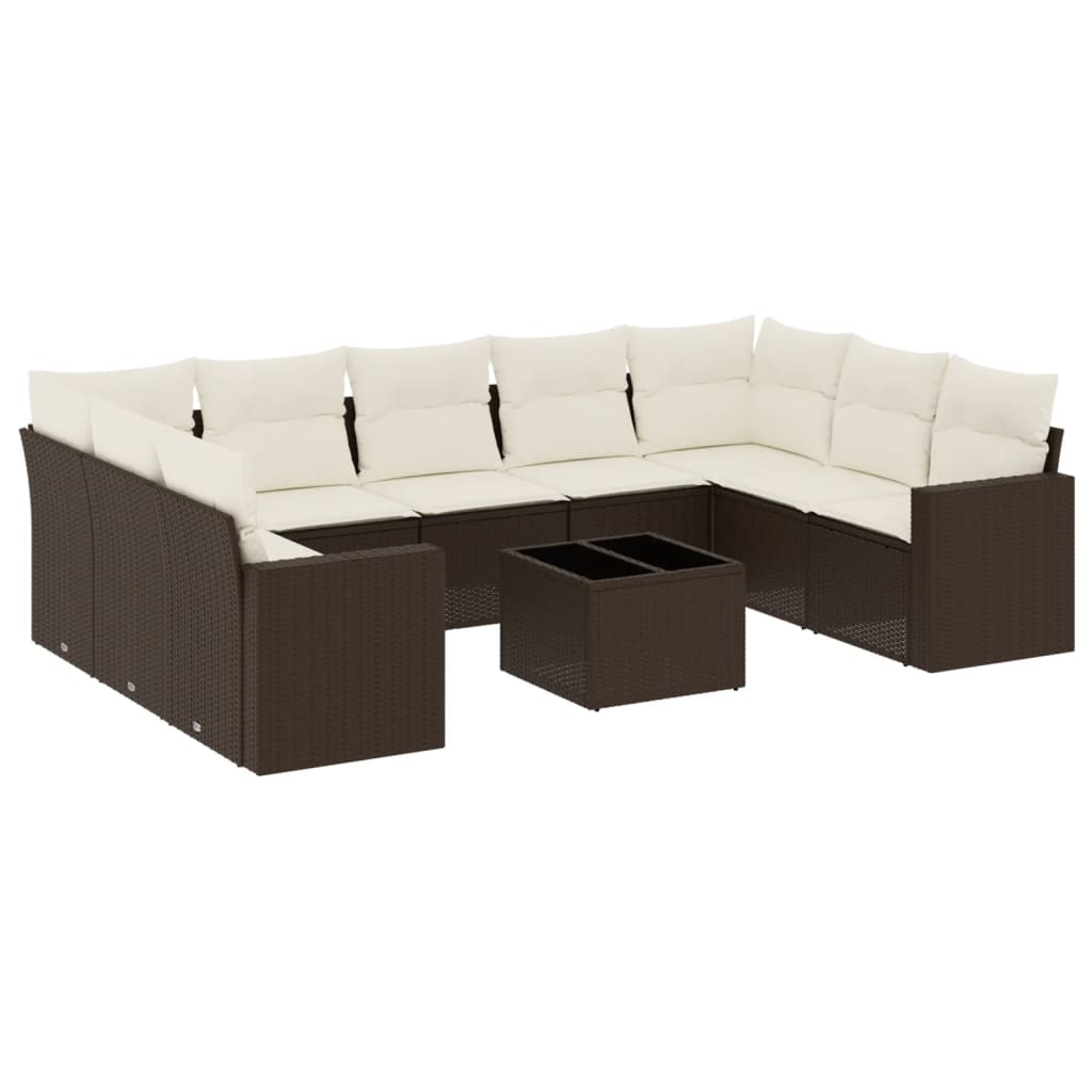 Set Divani da Giardino 10pz con Cuscini in Polyrattan Marrone