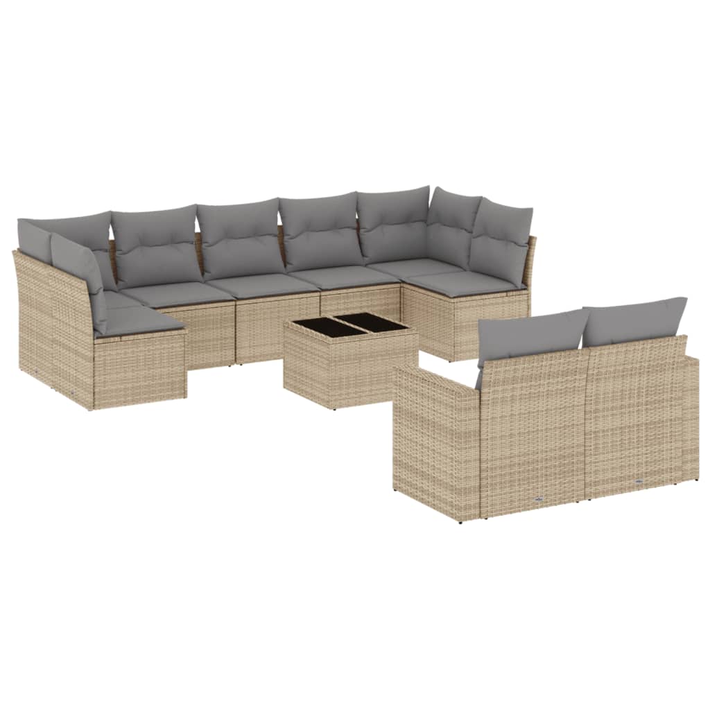 Set Divano da Giardino 10 pz con Cuscini Beige in Polyrattan