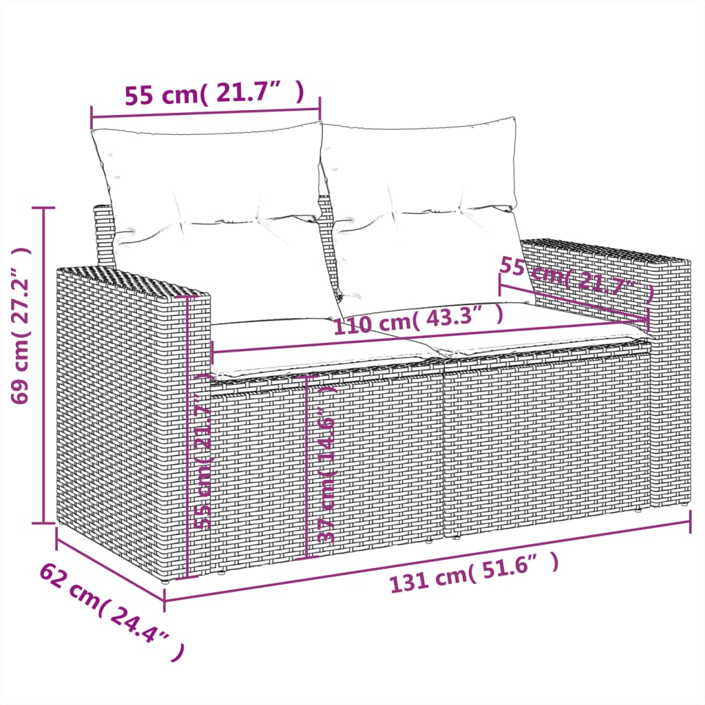 Set Divano da Giardino 9 pz con Cuscini Grigio in Polyrattan