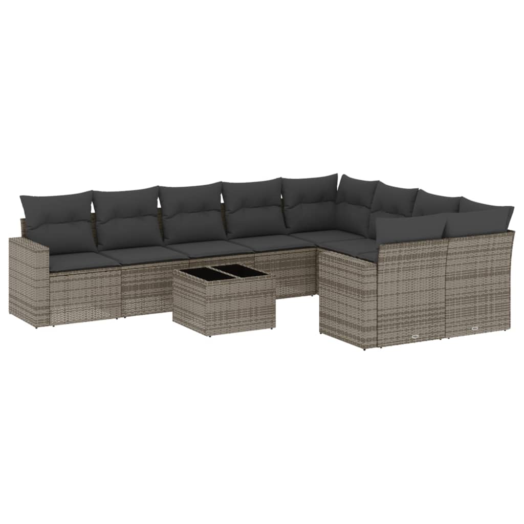 Set Divano da Giardino 10 pz con Cuscini Grigio in Polyrattan