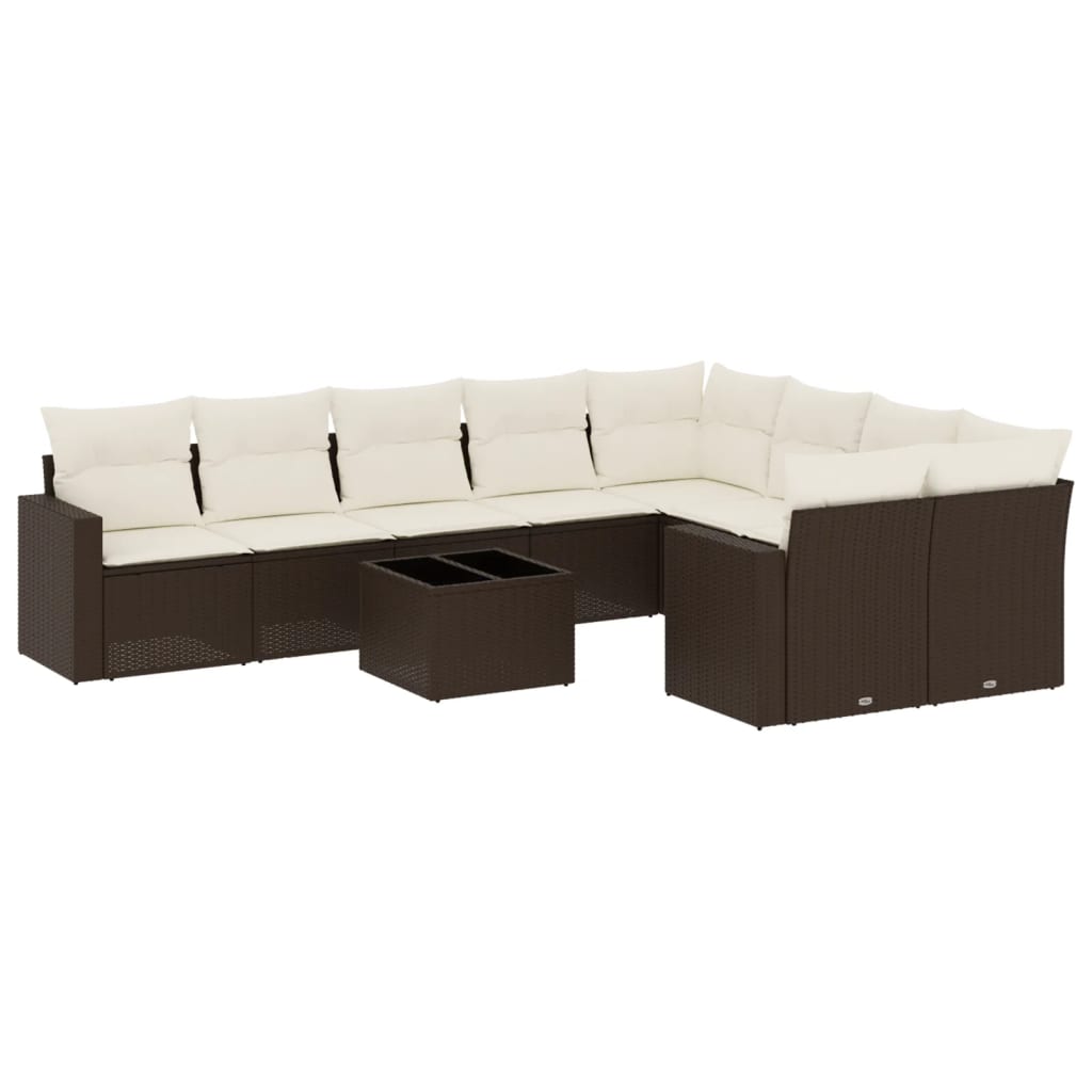 Set Divani da Giardino 10pz con Cuscini in Polyrattan Marrone