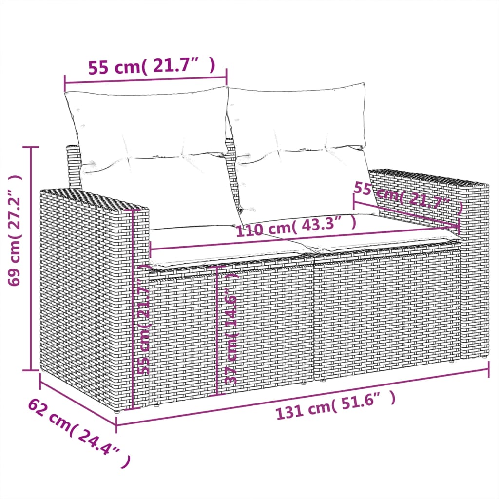 Set Divani da Giardino 10pz con Cuscini in Polyrattan Marrone