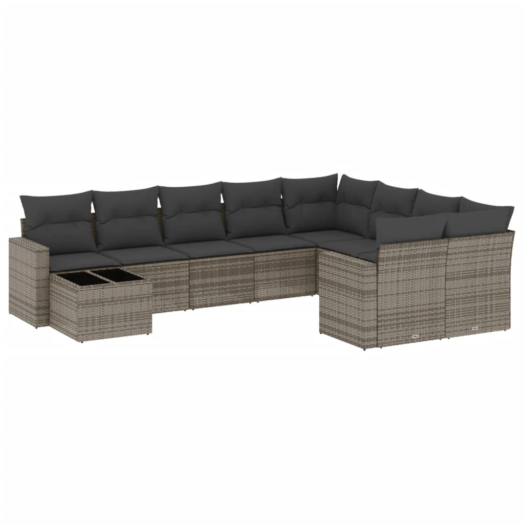 Set Divano da Giardino 10 pz con Cuscini Grigio in Polyrattan