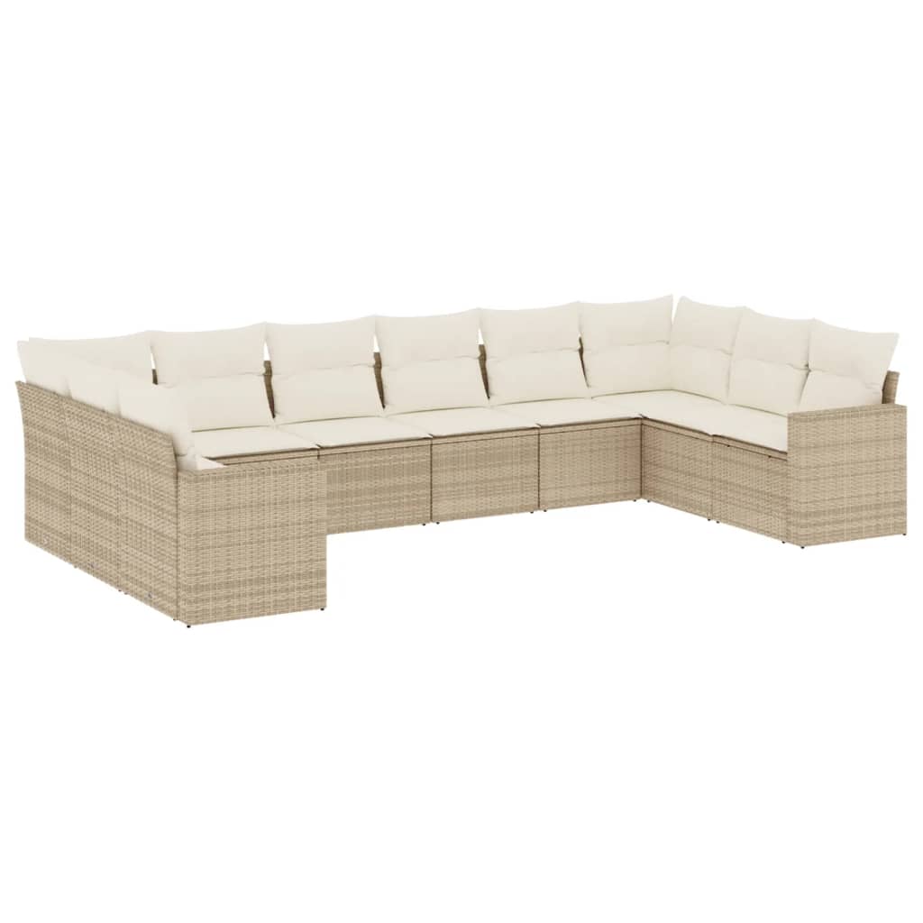 Set Divano da Giardino 10 pz con Cuscini Beige in Polyrattan