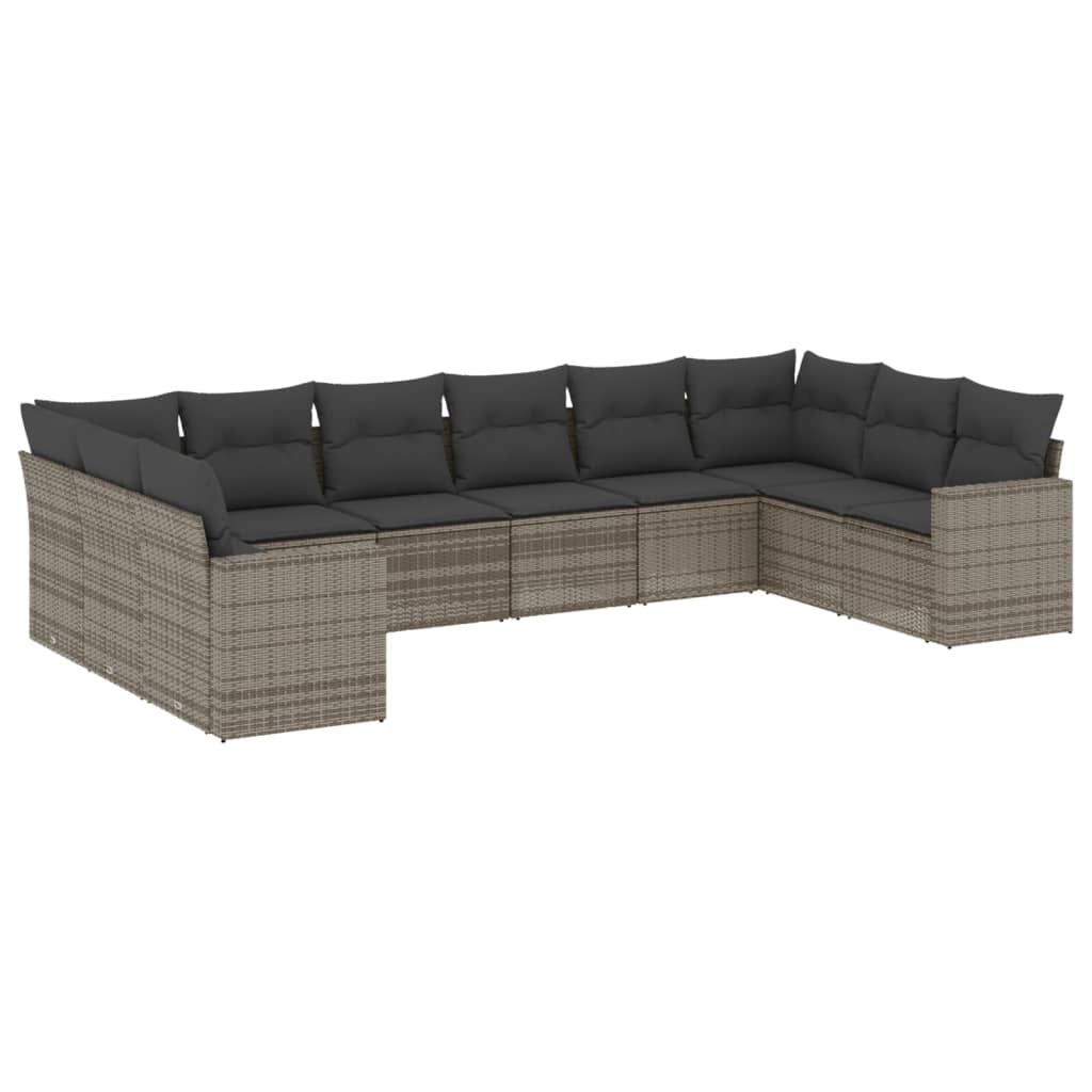 Set Divano da Giardino 10 pz con Cuscini Grigio in Polyrattan