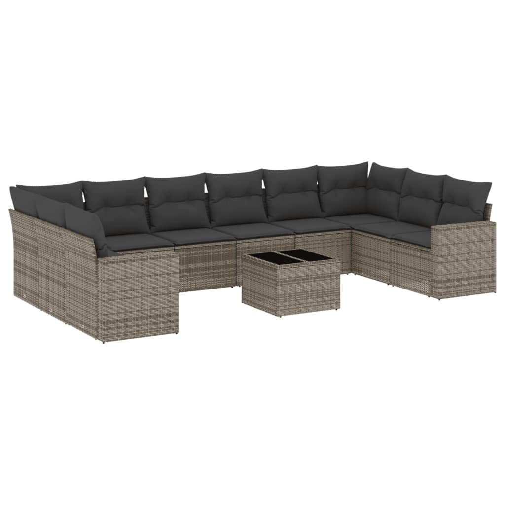 Set Divani da Giardino 11 pz con Cuscini in Polyrattan Grigio