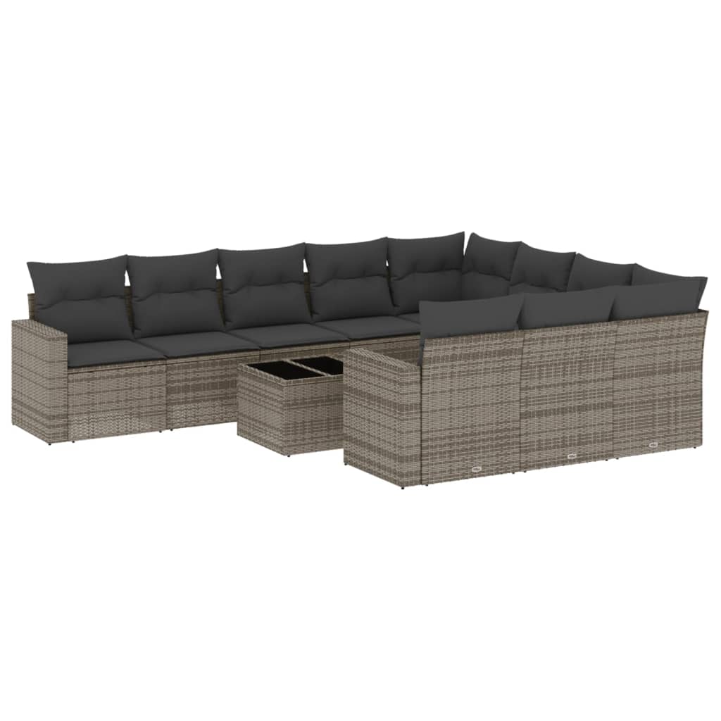 Set Divani da Giardino 11 pz con Cuscini in Polyrattan Grigio