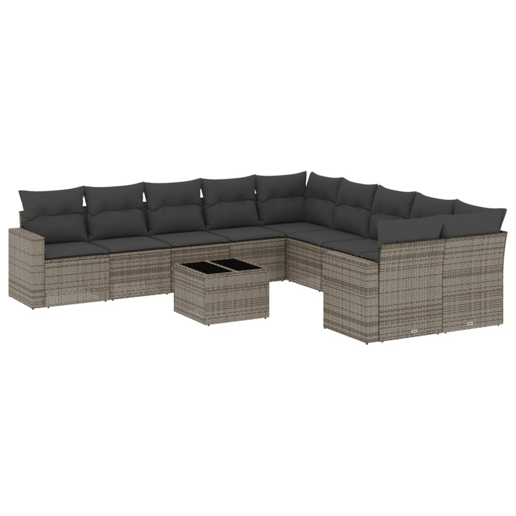 Set Divani da Giardino 11 pz con Cuscini in Polyrattan Grigio