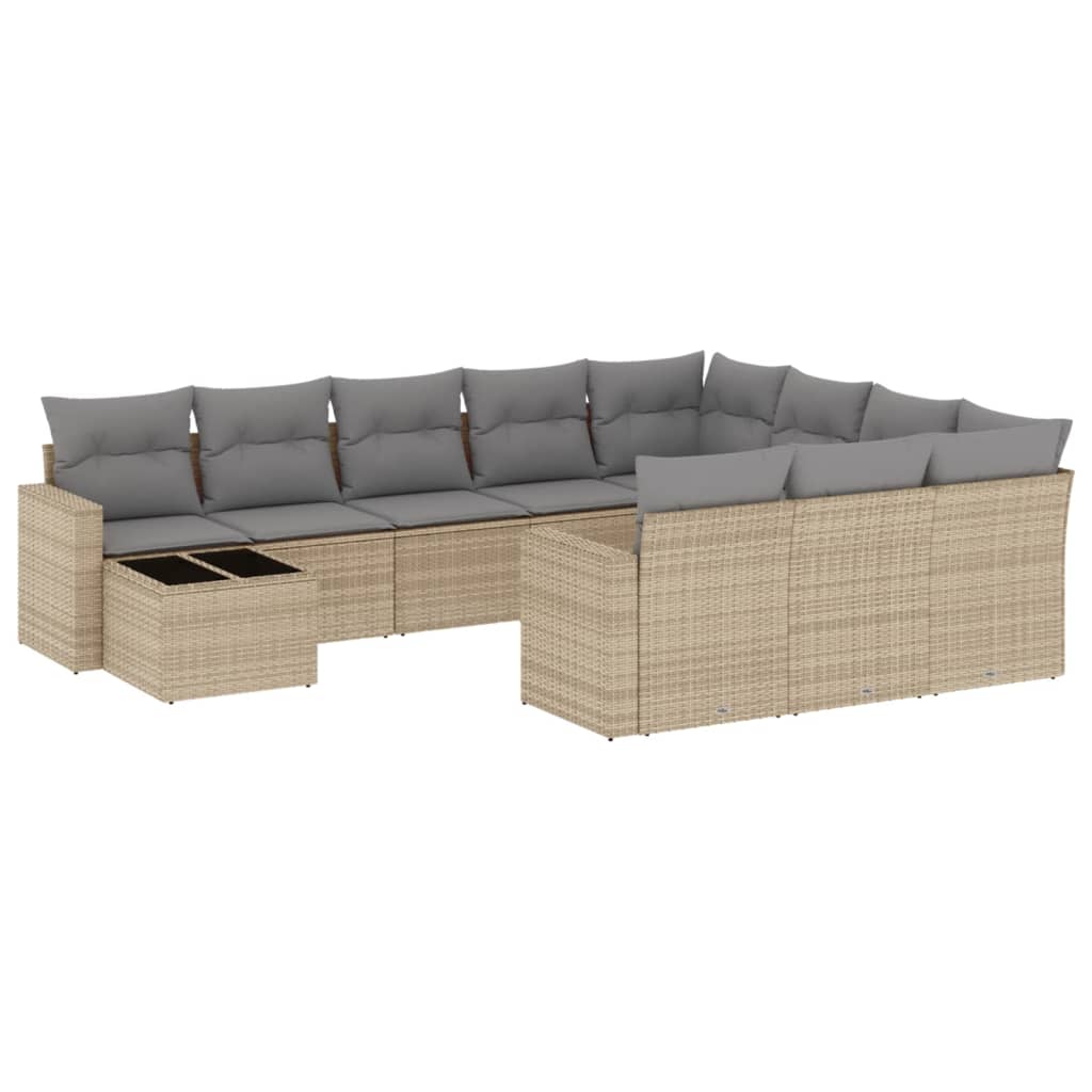 Set Divani da Giardino 11 pz con Cuscini Beige in Polyrattan