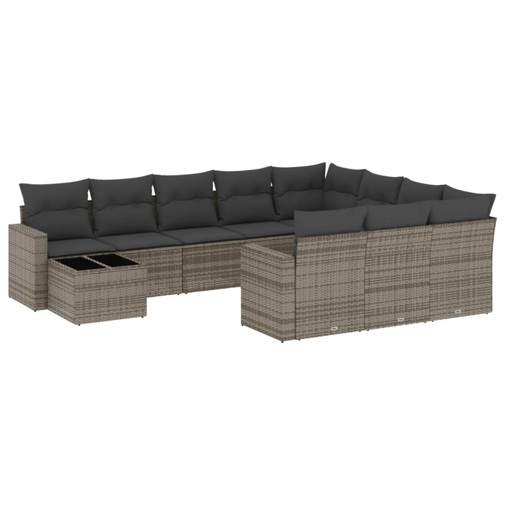 Set Divani da Giardino 11 pz con Cuscini in Polyrattan Grigio