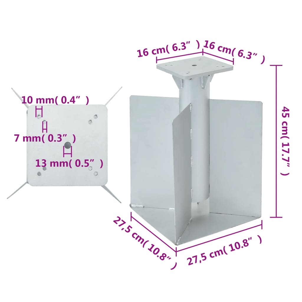 Base per Ombrellone Interrata Argento 27,5x27,5x45 cm Acciaio