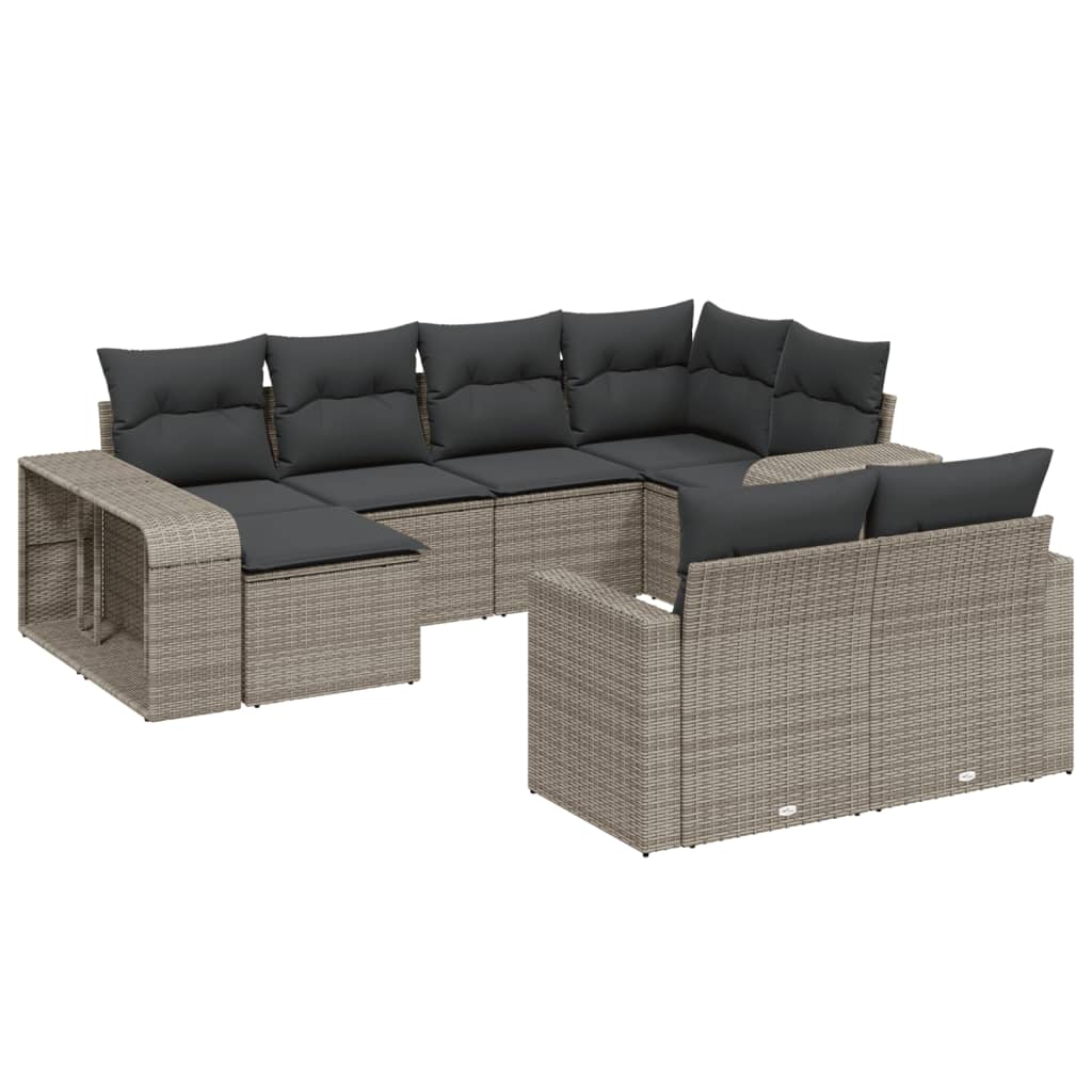 Set Divano da Giardino 10 pz con Cuscini Grigio in Polyrattan