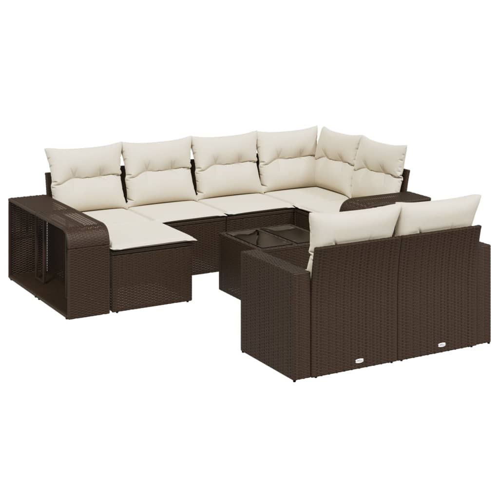 Set Divani da Giardino 11 pz con Cuscini Polyrattan Marrone