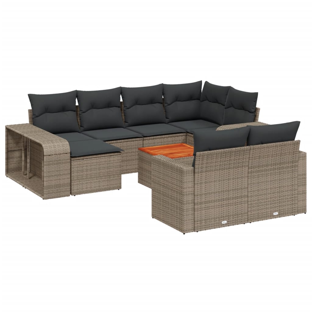 Set Divani da Giardino 11 pz con Cuscini in Polyrattan Grigio