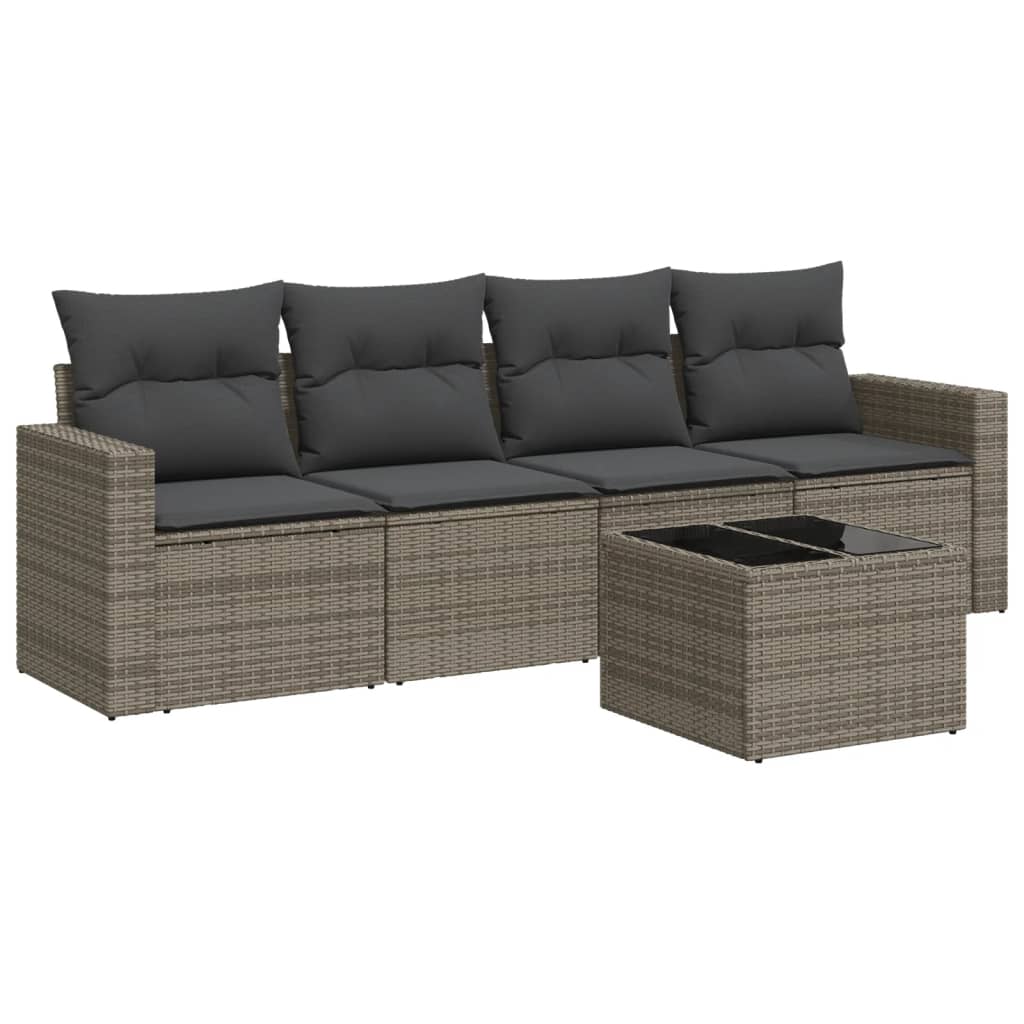 Set Divano da Giardino 5 pz con Cuscini Grigio in Polyrattan