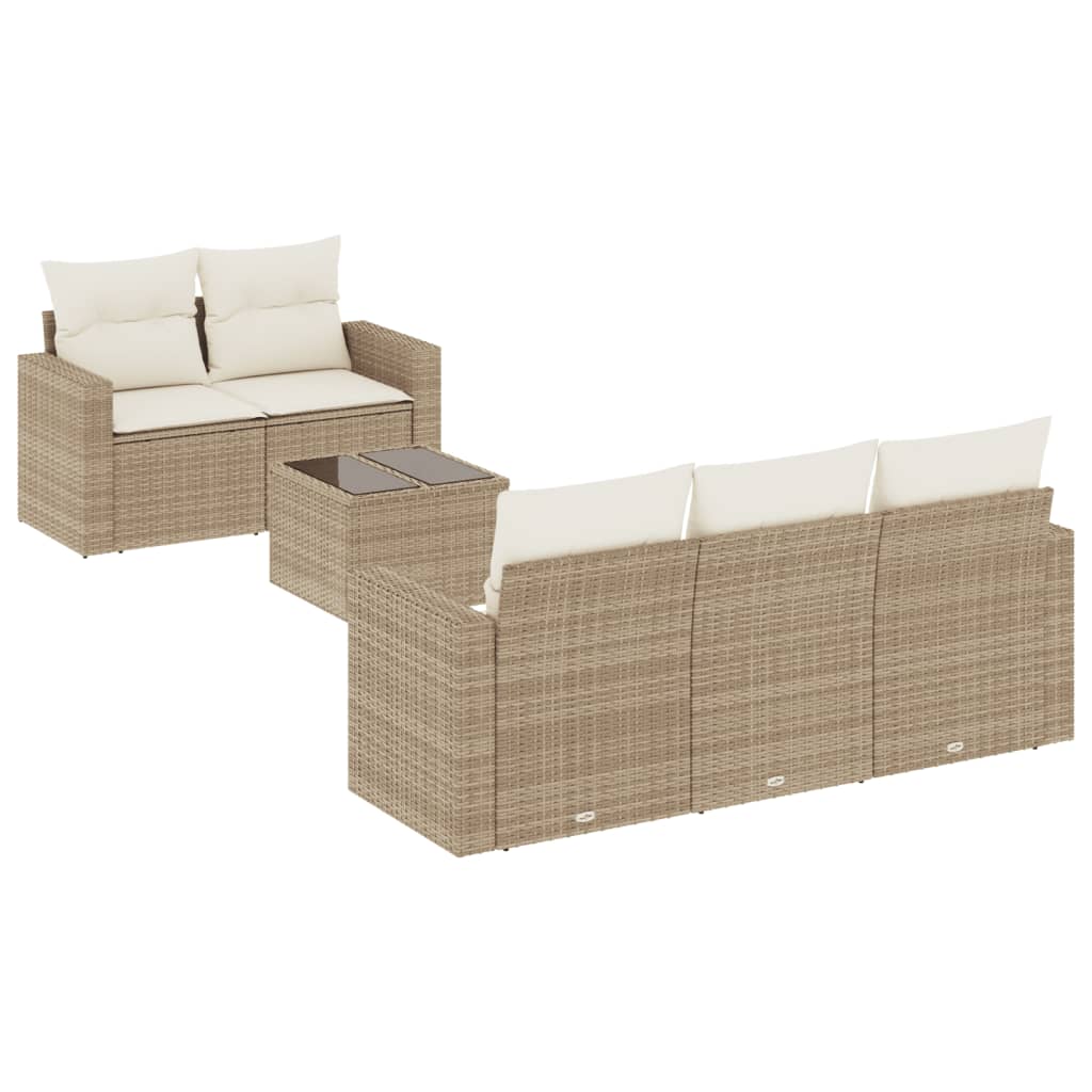 Set Divano da Giardino 6 pz con Cuscini Beige in Polyrattan