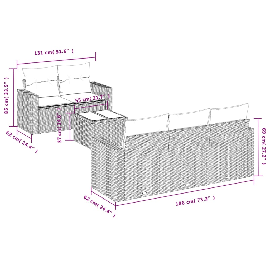 Set Divano da Giardino 6 pz con Cuscini Grigio in Polyrattan