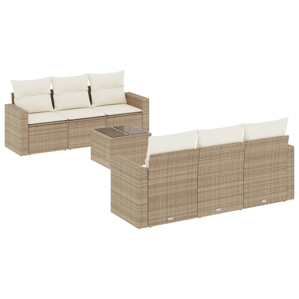 Set Divani da Giardino 7 pz con Cuscini Beige in Polyrattan