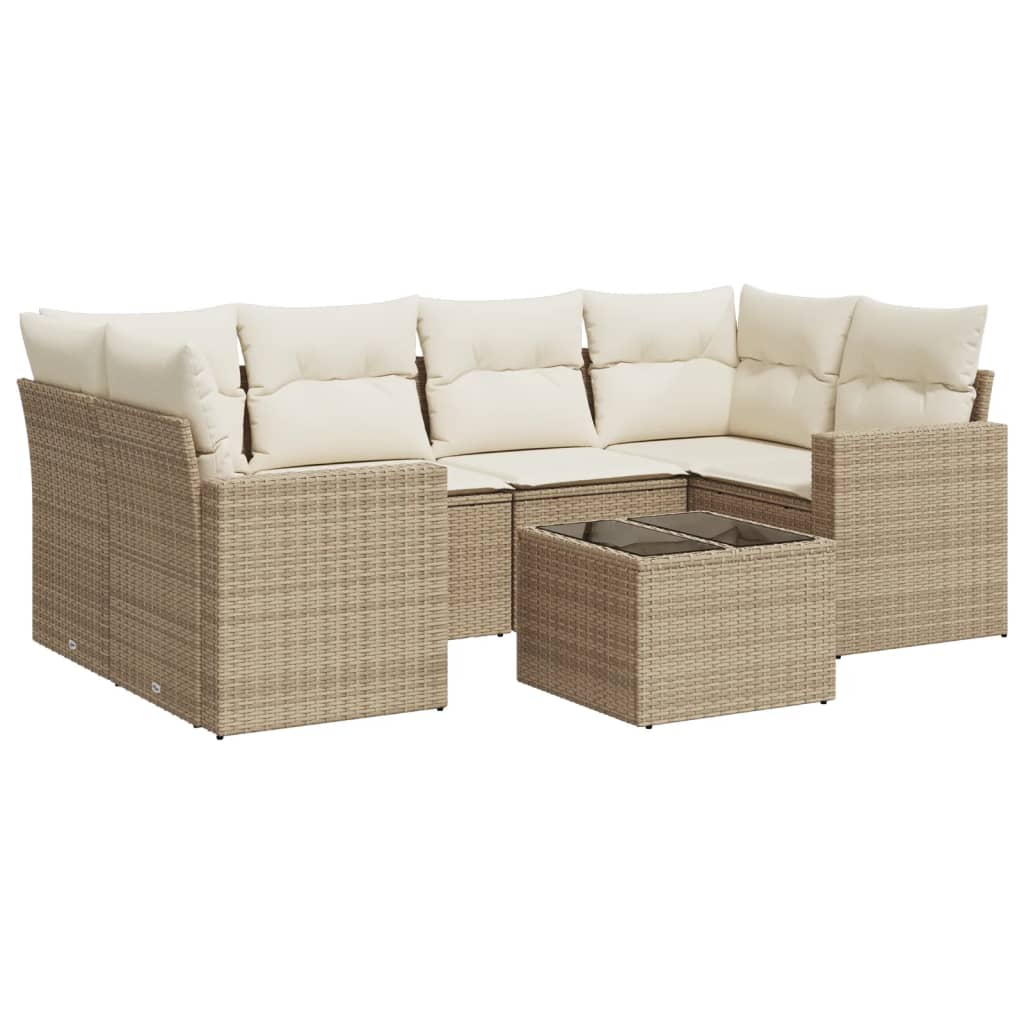 Set Divani da Giardino 7 pz con Cuscini Beige in Polyrattan