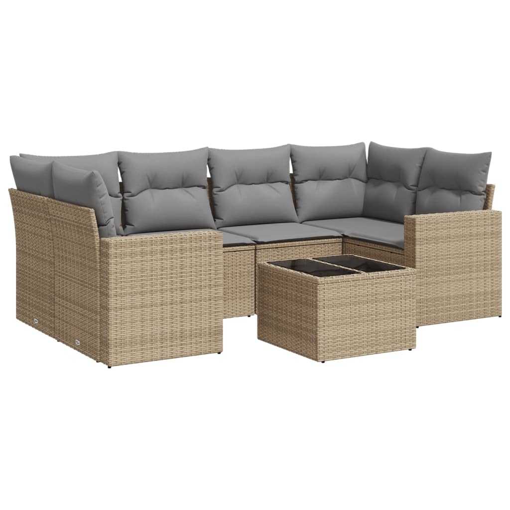 Set Divani da Giardino 7 pz con Cuscini Beige in Polyrattan