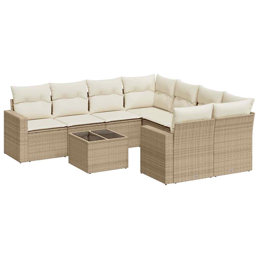 Set Divano da Giardino 9 pz con Cuscini Beige in Polyrattan