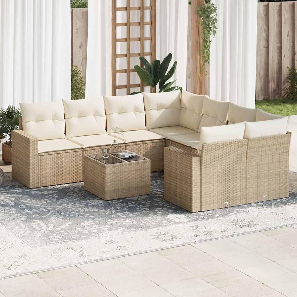 Set Divano da Giardino 9 pz con Cuscini Beige in Polyrattan