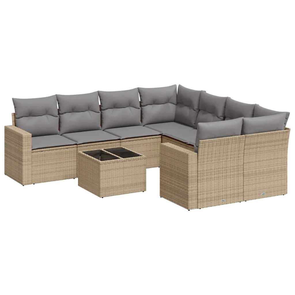 Set Divano da Giardino 9 pz con Cuscini Beige in Polyrattan