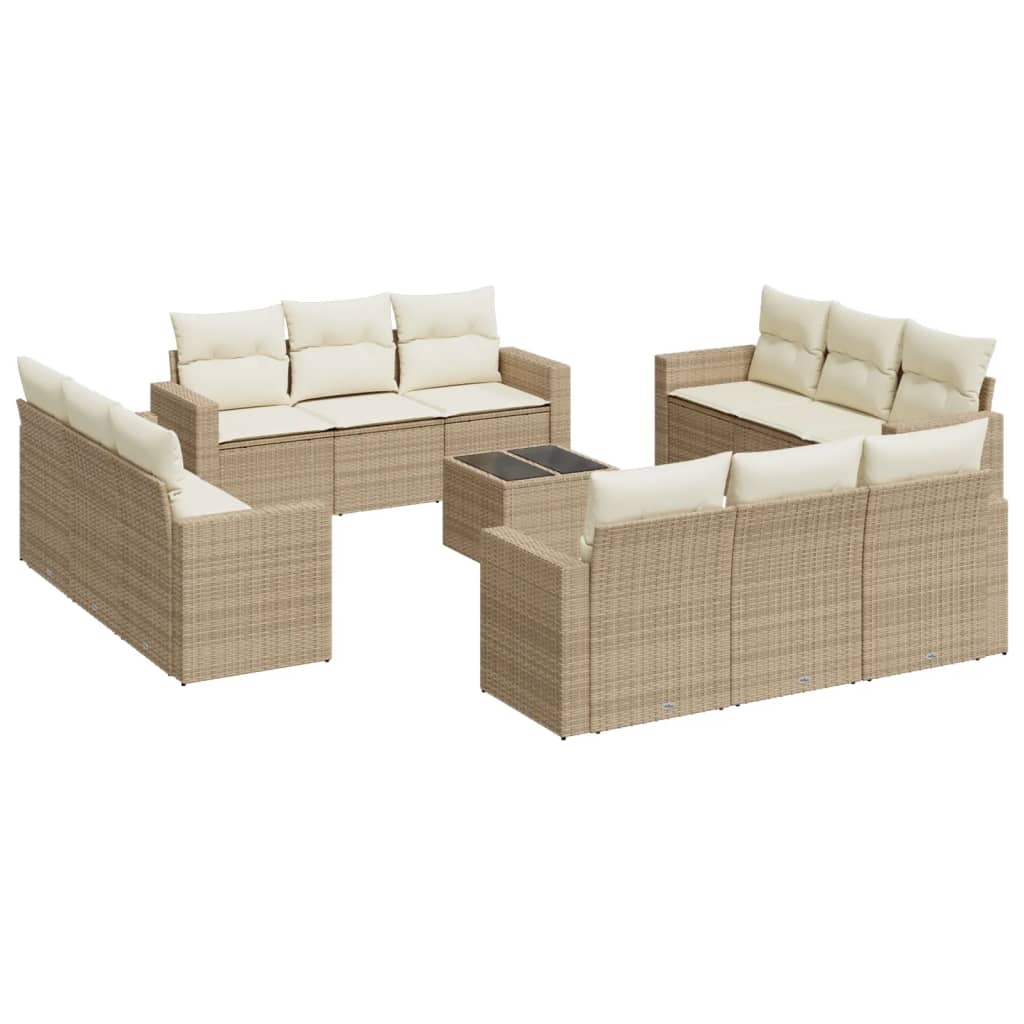 Set Divano da Giardino 13 pz con Cuscini Beige in Polyrattan