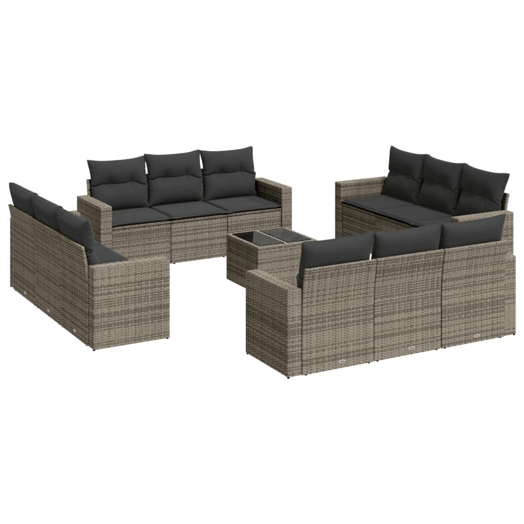 Set Divani da Giardino 13 pz con Cuscini Grigio in Polyrattan