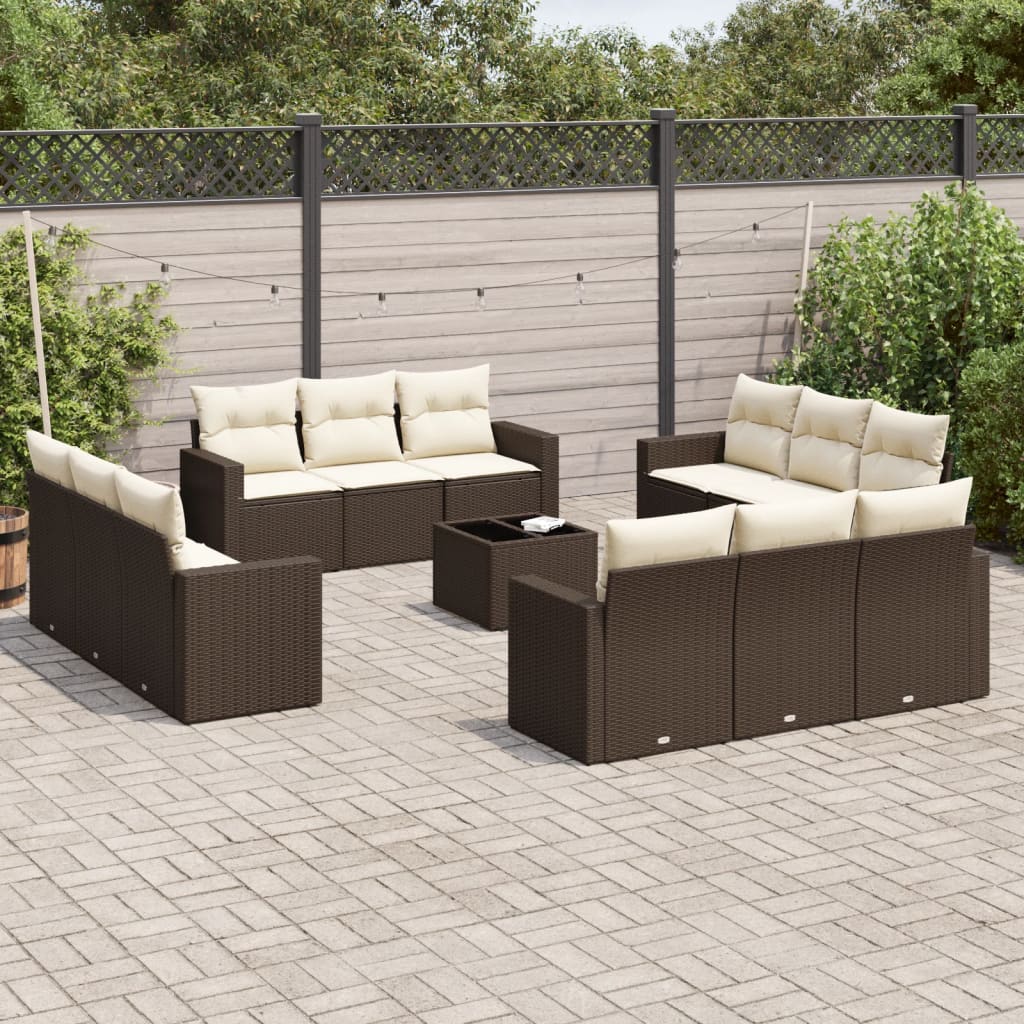 Set Divani da Giardino 13 pz con Cuscini Marrone in Polyrattan