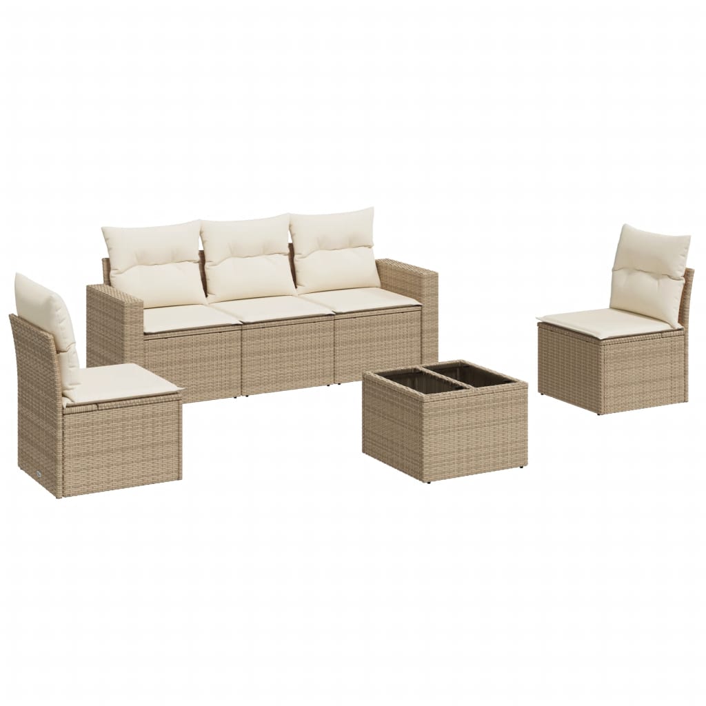 Set Divano da Giardino 6 pz con Cuscini Beige in Polyrattan