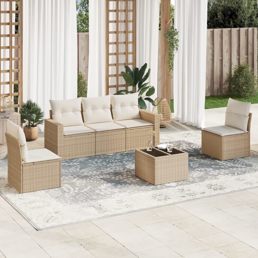 Set Divano da Giardino 6 pz con Cuscini Beige in Polyrattan