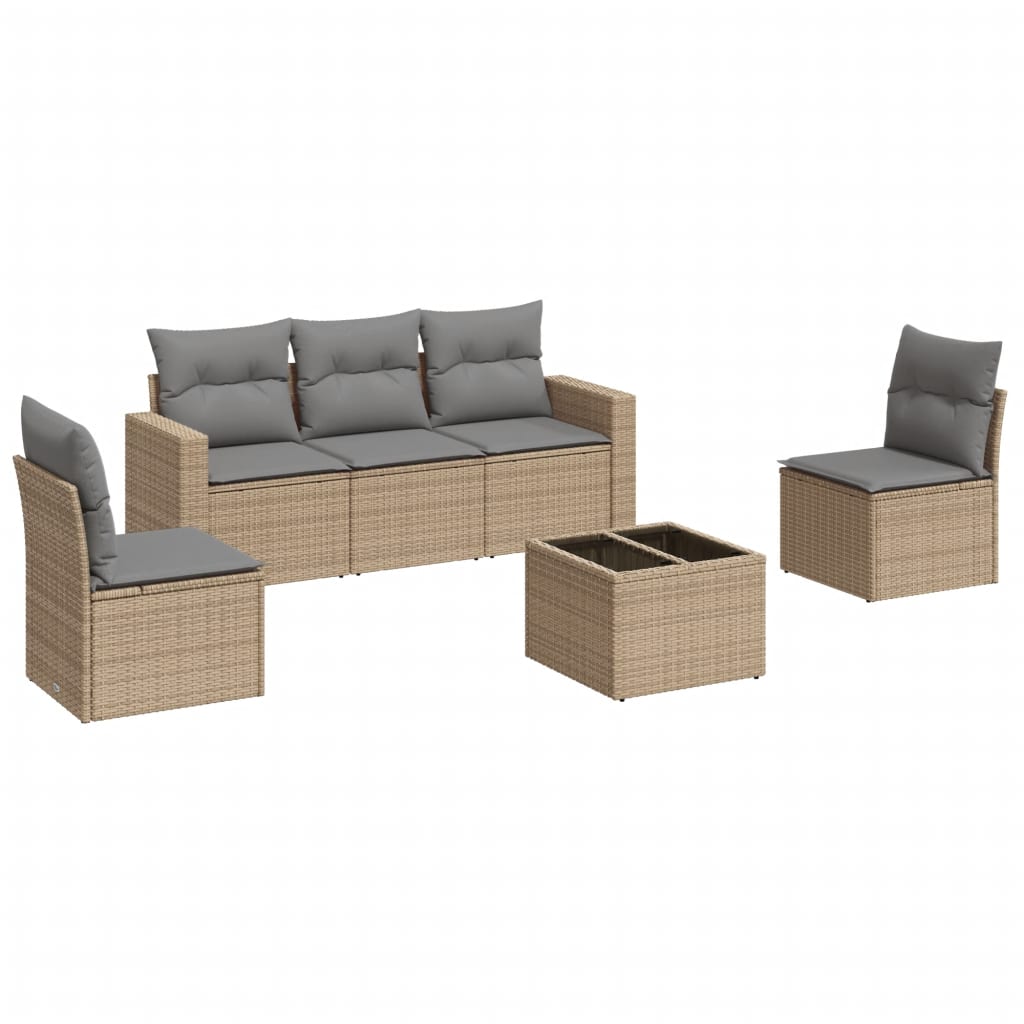 Set Divano da Giardino 6 pz con Cuscini Beige in Polyrattan