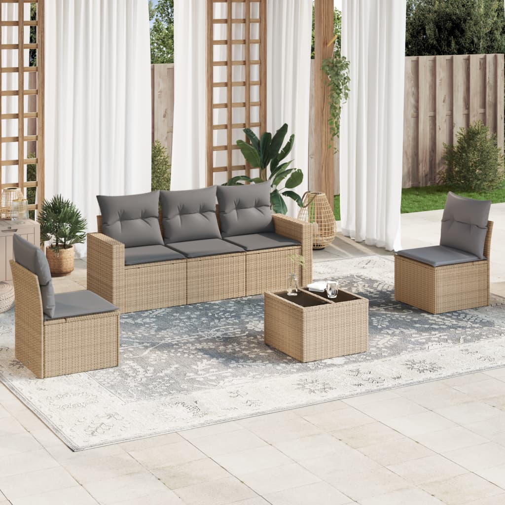 Set Divano da Giardino 6 pz con Cuscini Beige in Polyrattan