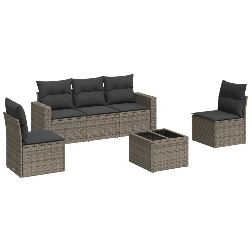 Set Divano da Giardino 6 pz con Cuscini Grigio in Polyrattan