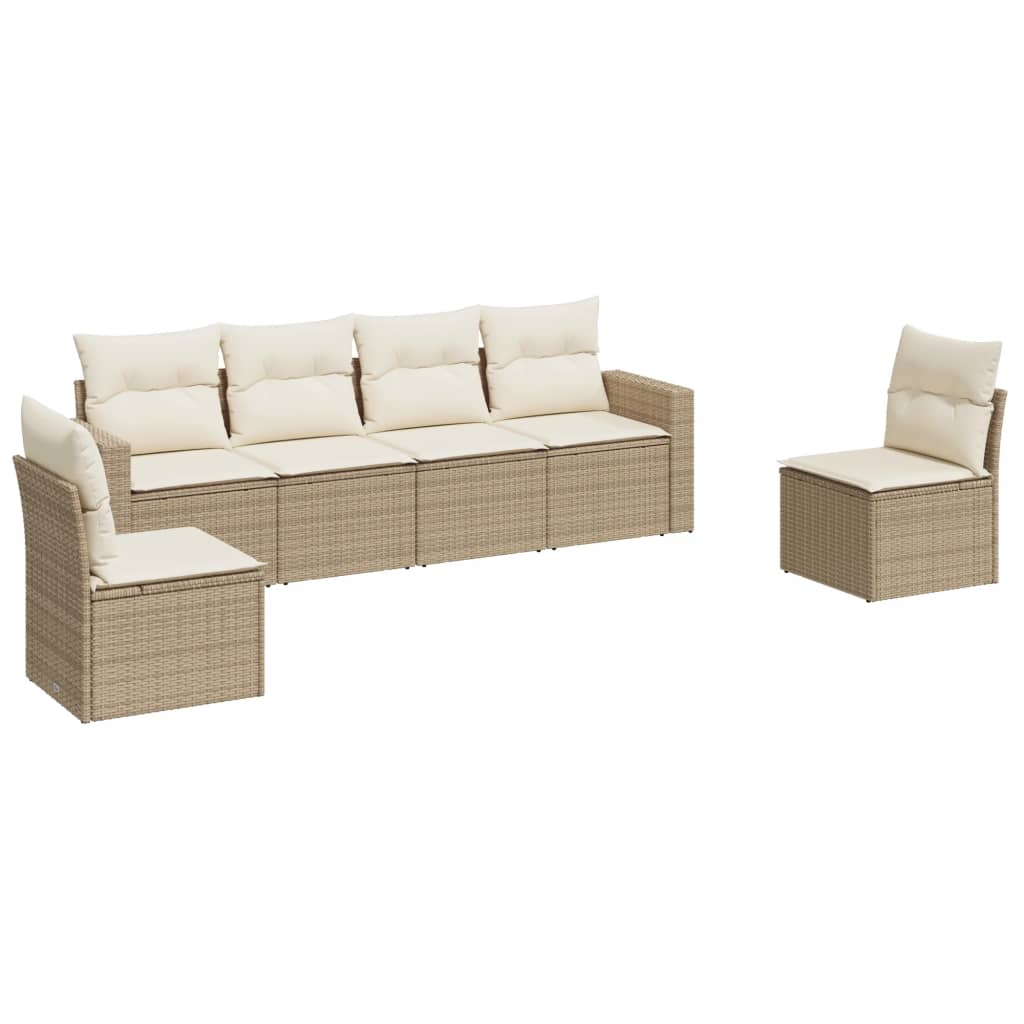 Set Divano da Giardino 6 pz con Cuscini Beige in Polyrattan