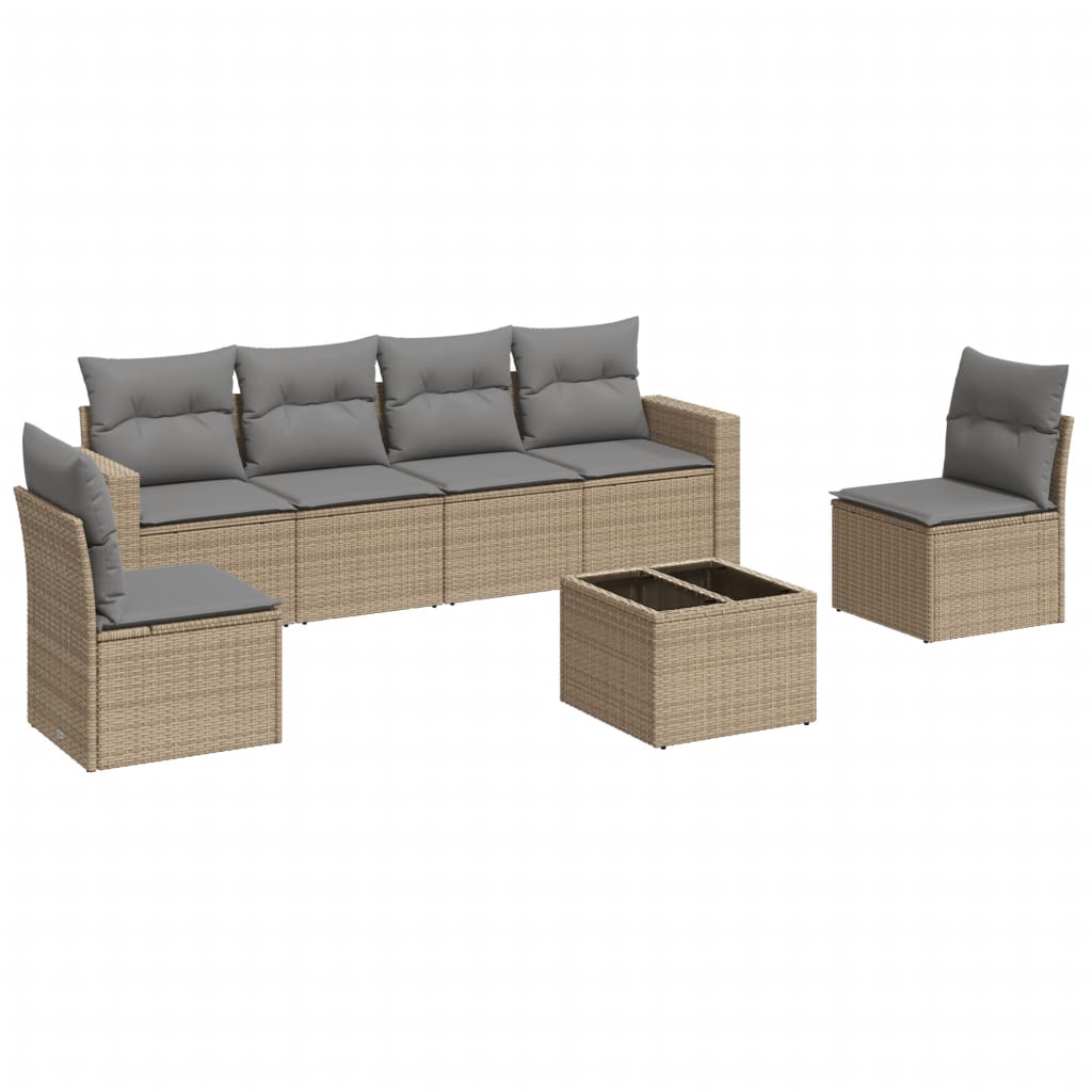 Set Divani da Giardino 7 pz con Cuscini Beige in Polyrattan