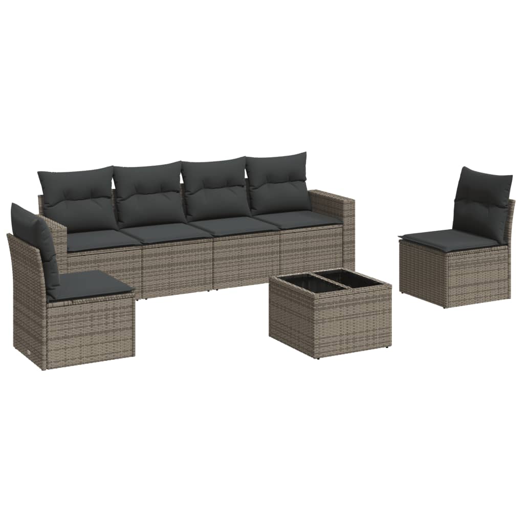 Set Divani da Giardino 7 pz con Cuscini Grigio in Polyrattan