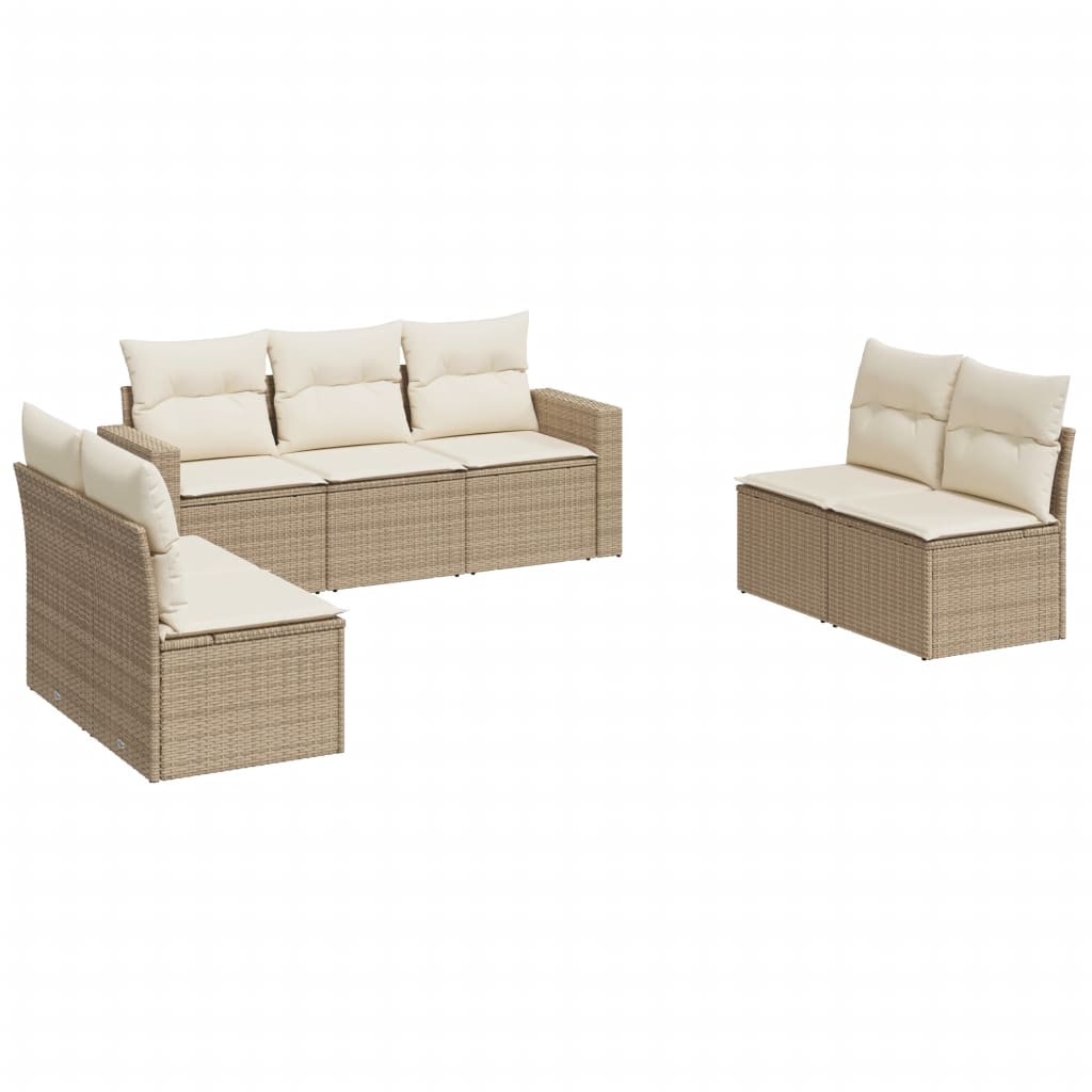 Set Divani da Giardino 7 pz con Cuscini Beige in Polyrattan