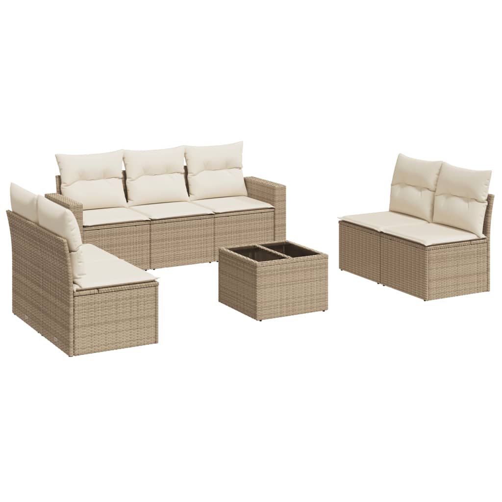 Set Divano da Giardino 8 pz con Cuscini Beige in Polyrattan