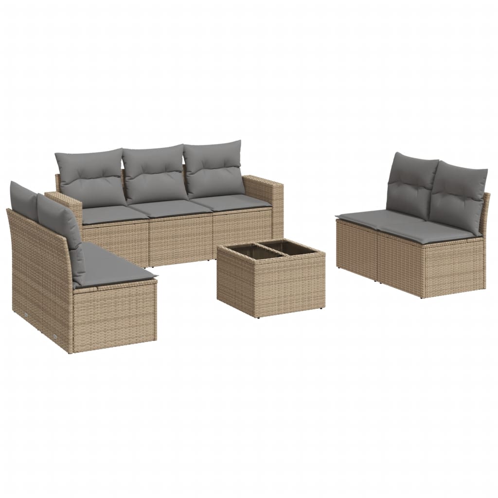 Set Divano da Giardino 8 pz con Cuscini Beige in Polyrattan