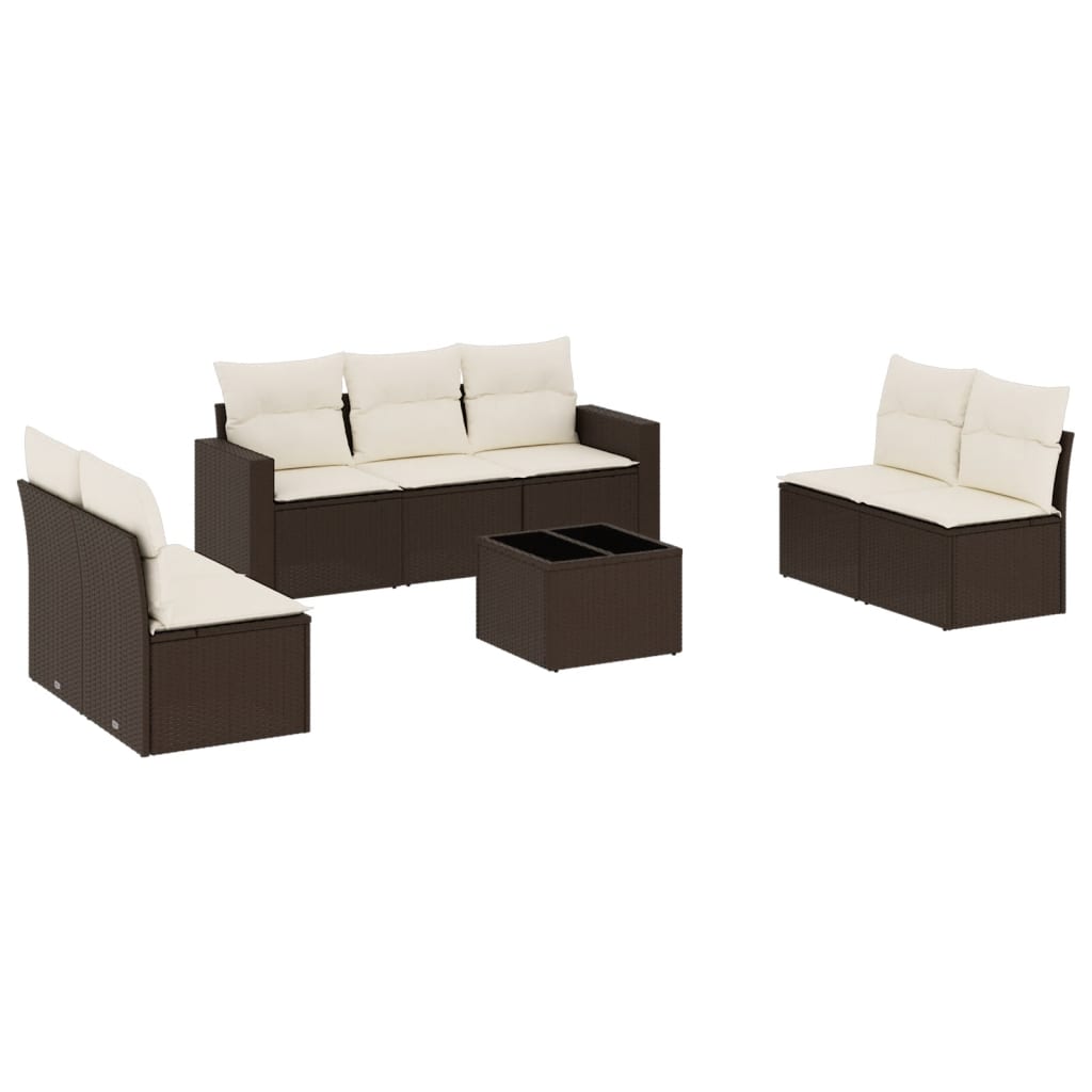 Set Divani da Giardino 8 pz con Cuscini Marrone in Polyrattan