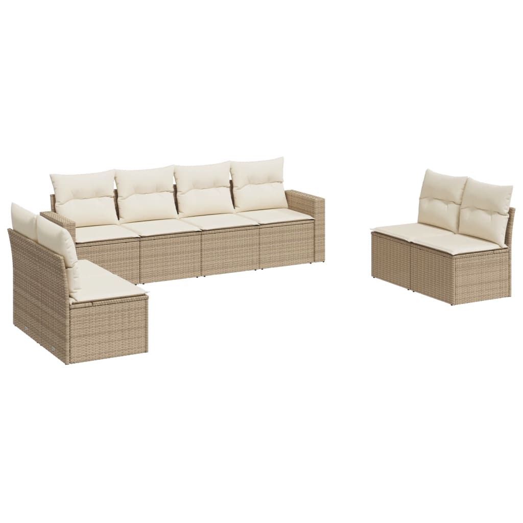 Set Divano da Giardino 8 pz con Cuscini Beige in Polyrattan