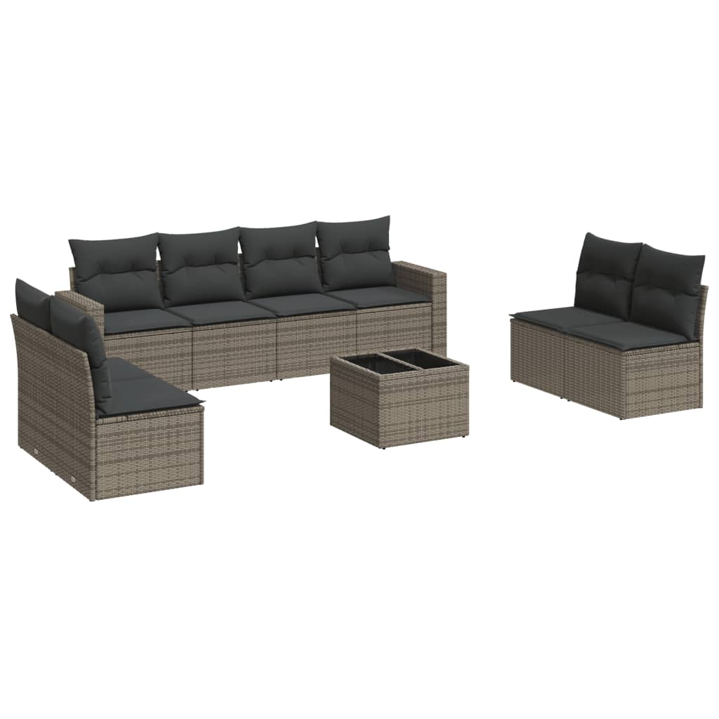 Set Divano da Giardino 9 pz con Cuscini Grigio in Polyrattan